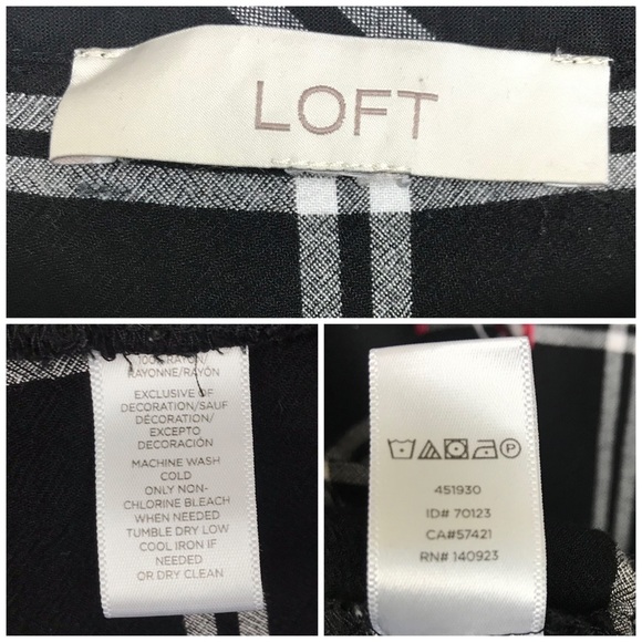 LOFT Floral Embroidered Tie Bell Sleeve Plaid Top M - Picture 7 of 9